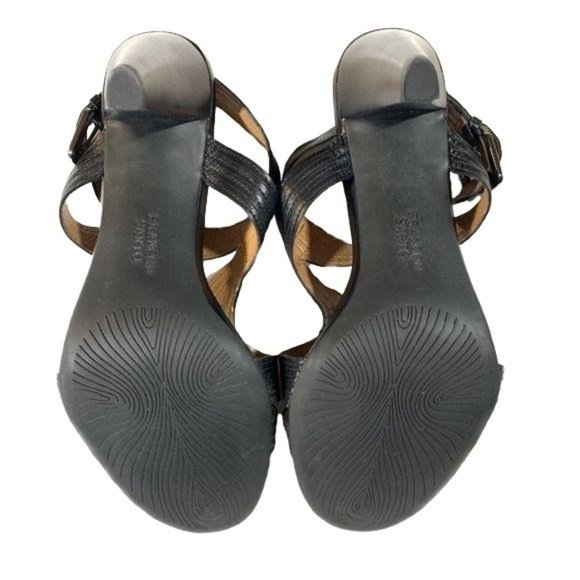 Franco Sarto Leather Strappy Heels Size 9.5 Sandals Buckle Black Stitchi… - Picture 5 of 6